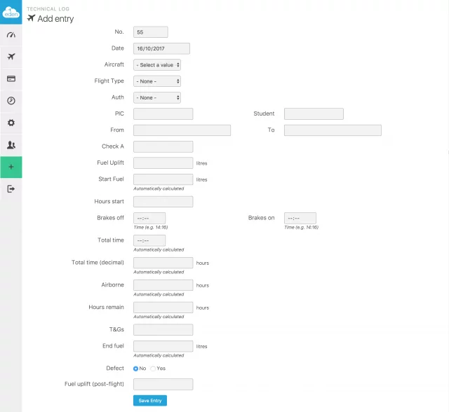 Flight log entry form