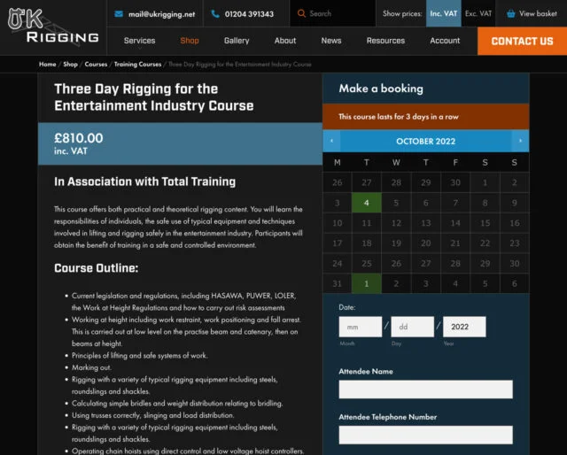 Training course booking